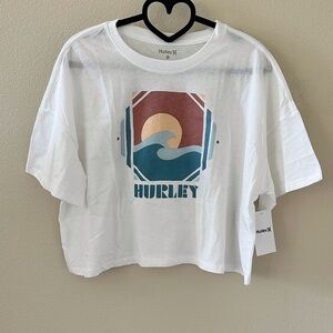 Hurley White Wave Sunset Graphic Cropped Tee NWT Size M